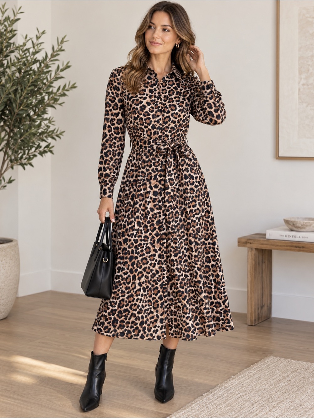 Zara Woman Leopard Print Belted Midi Shirt Dress Size S NWOT